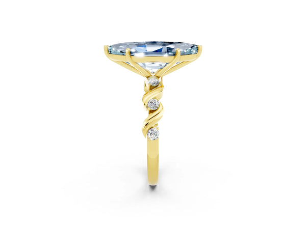 Yellow gold Marquise Cut Aquamarine Solitaire Twisted Band with Round  Accents and Prong Setting