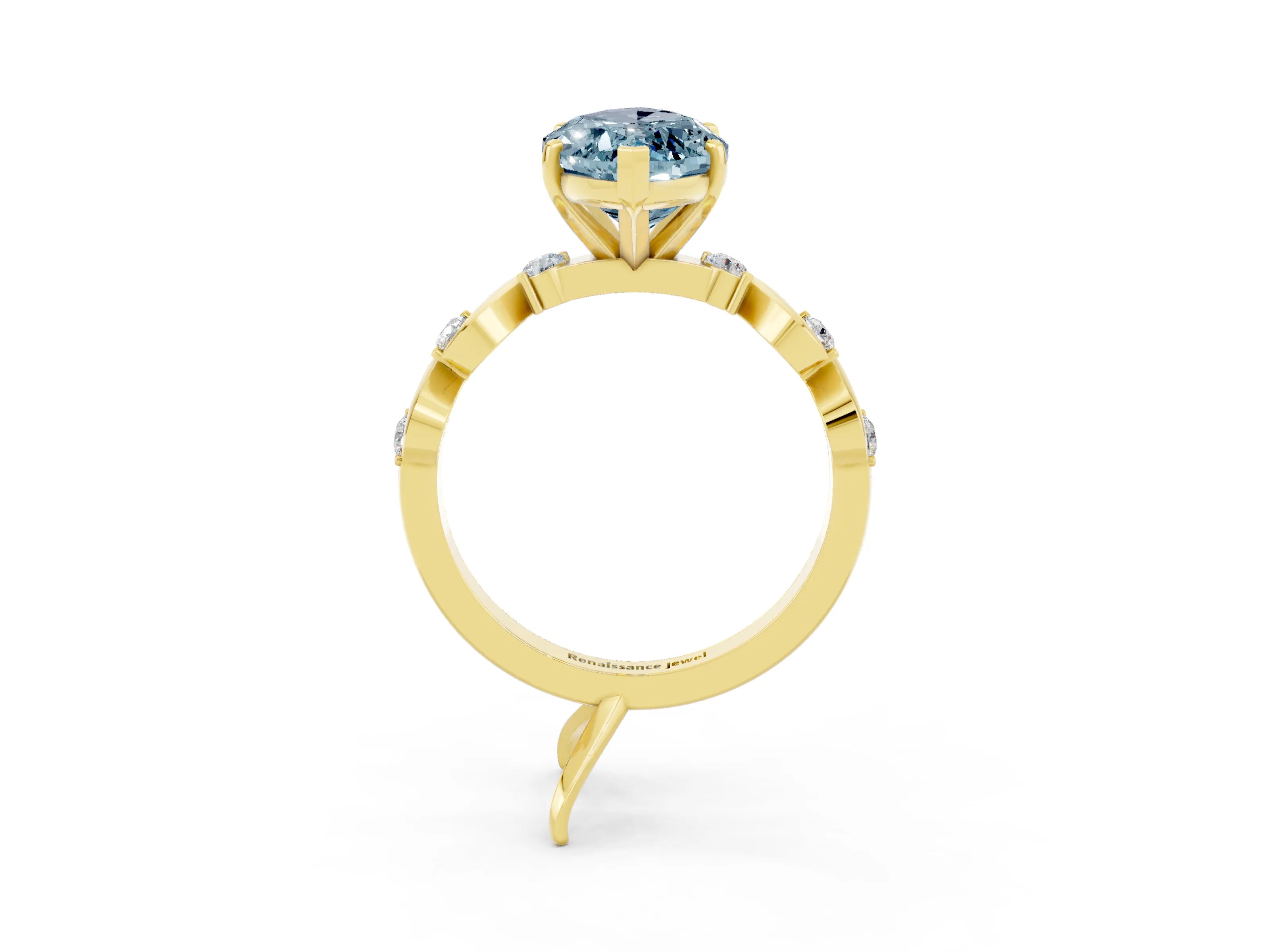 Yellow gold Marquise Cut Aquamarine Solitaire Twisted Band with Round  Accents and Prong Setting_15
