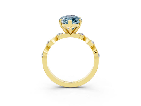 Yellow gold Marquise Cut Aquamarine Solitaire Twisted Band with Round  Accents and Prong Setting