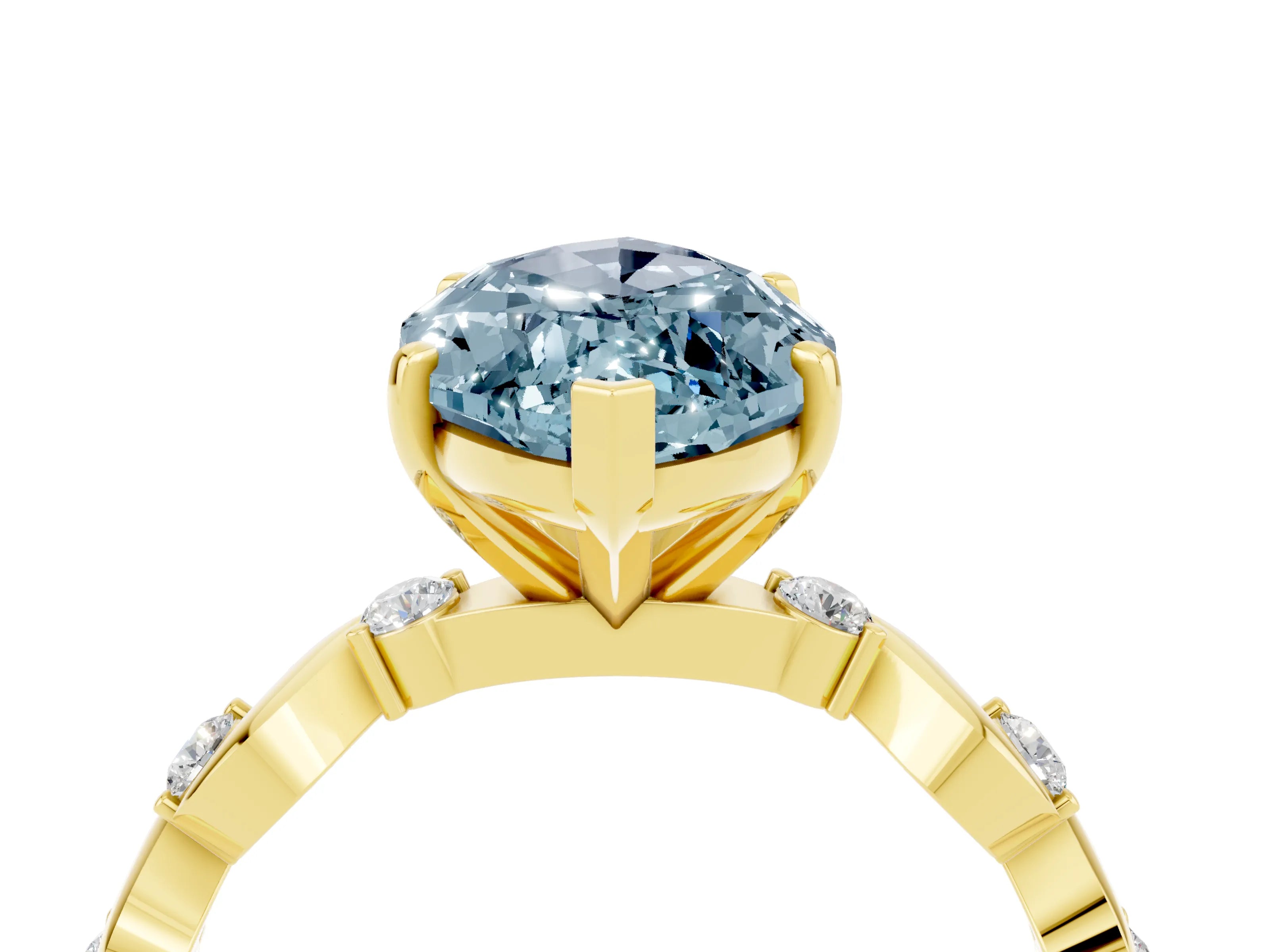 Yellow gold Marquise Cut Aquamarine Solitaire Twisted Band with Round  Accents and Prong Setting_16