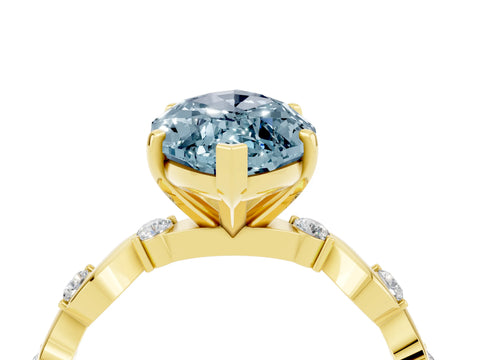 Yellow gold Marquise Cut Aquamarine Solitaire Twisted Band with Round  Accents and Prong Setting_16