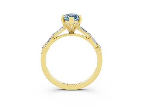 Yellow gold Marquise Cut Aquamarine Solitaire with Side Baguettes and Channel Set Band_3