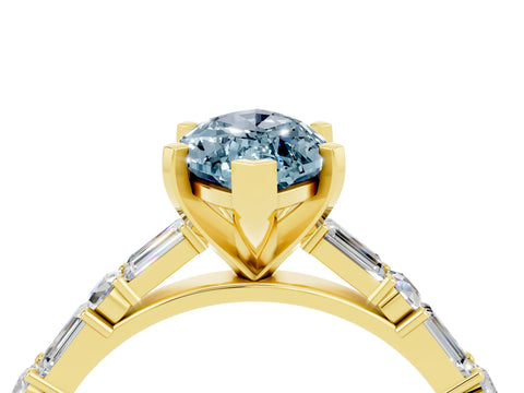 Yellow gold Marquise Cut Aquamarine Solitaire with Side Baguettes and Channel Set Band_4