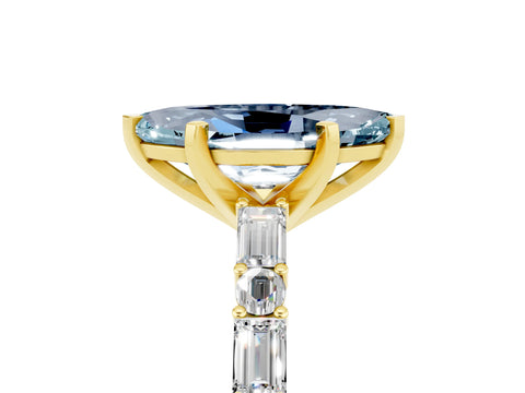 Yellow gold Marquise Cut Aquamarine Solitaire with Side Baguettes and Channel Set Band_5