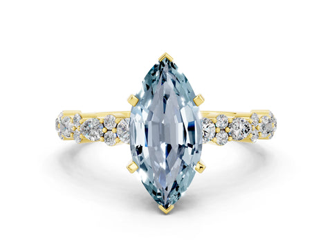 Yellow gold Marquise Cut Aquamarine Solitaire with Side Stones, Pave Band, Four-Prong Setting_36