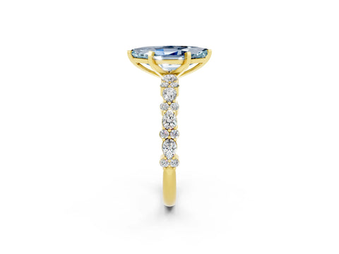Yellow gold Marquise Cut Aquamarine Solitaire with Side Stones, Pave Band, Four-Prong Setting_38