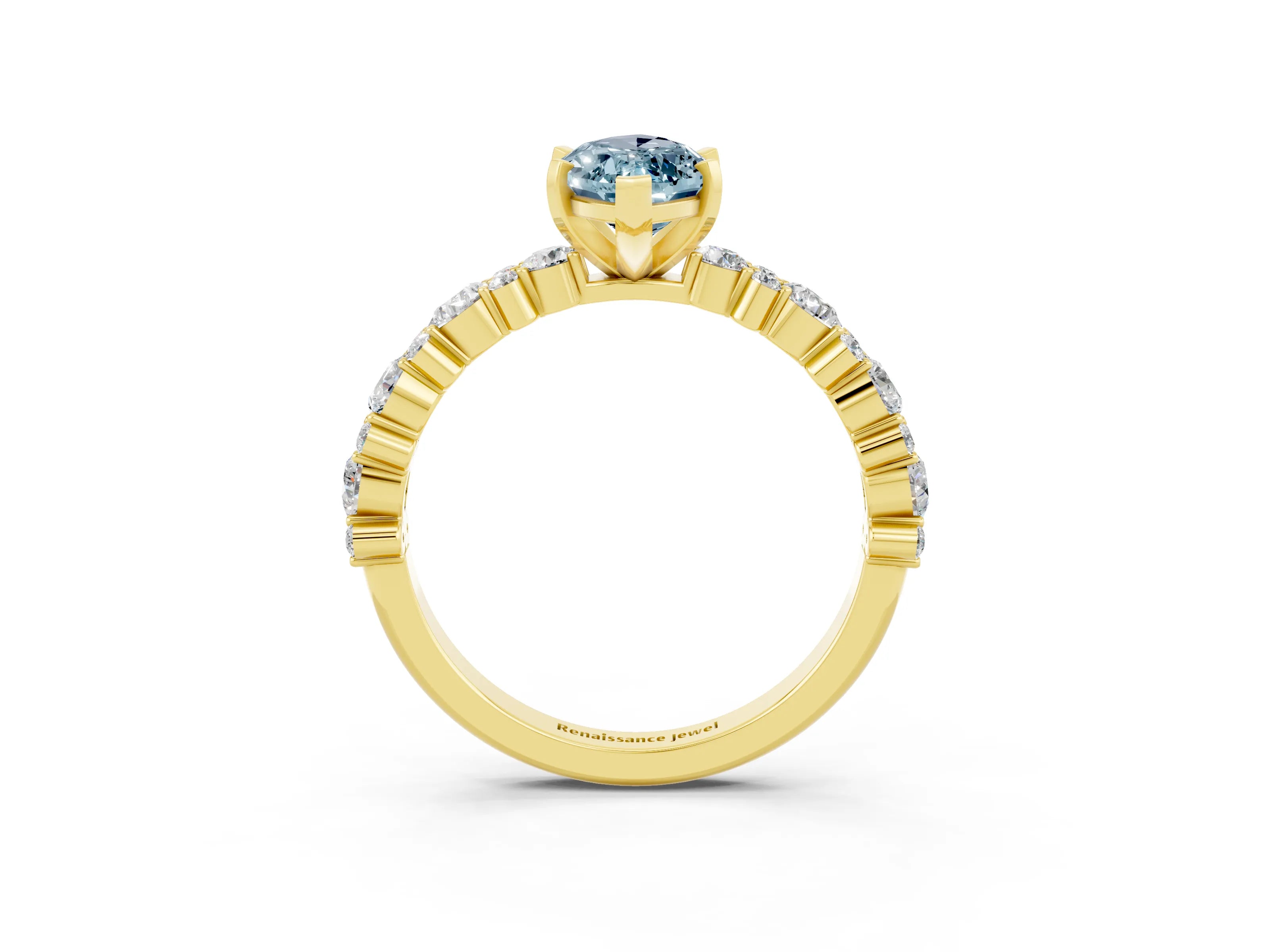 Yellow gold Marquise Cut Aquamarine Solitaire with Side Stones, Pave Band, Four-Prong Setting_39