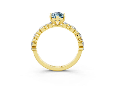 Yellow gold Marquise Cut Aquamarine Solitaire with Side Stones, Pave Band, Four-Prong Setting_39