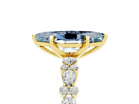 Yellow gold Marquise Cut Aquamarine Solitaire with Side Stones, Pave Band, Four-Prong Setting_41