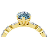 Yellow gold Marquise Cut Aquamarine Solitaire with Side Stones on a Pavé Band and Four-Prong Setting_4