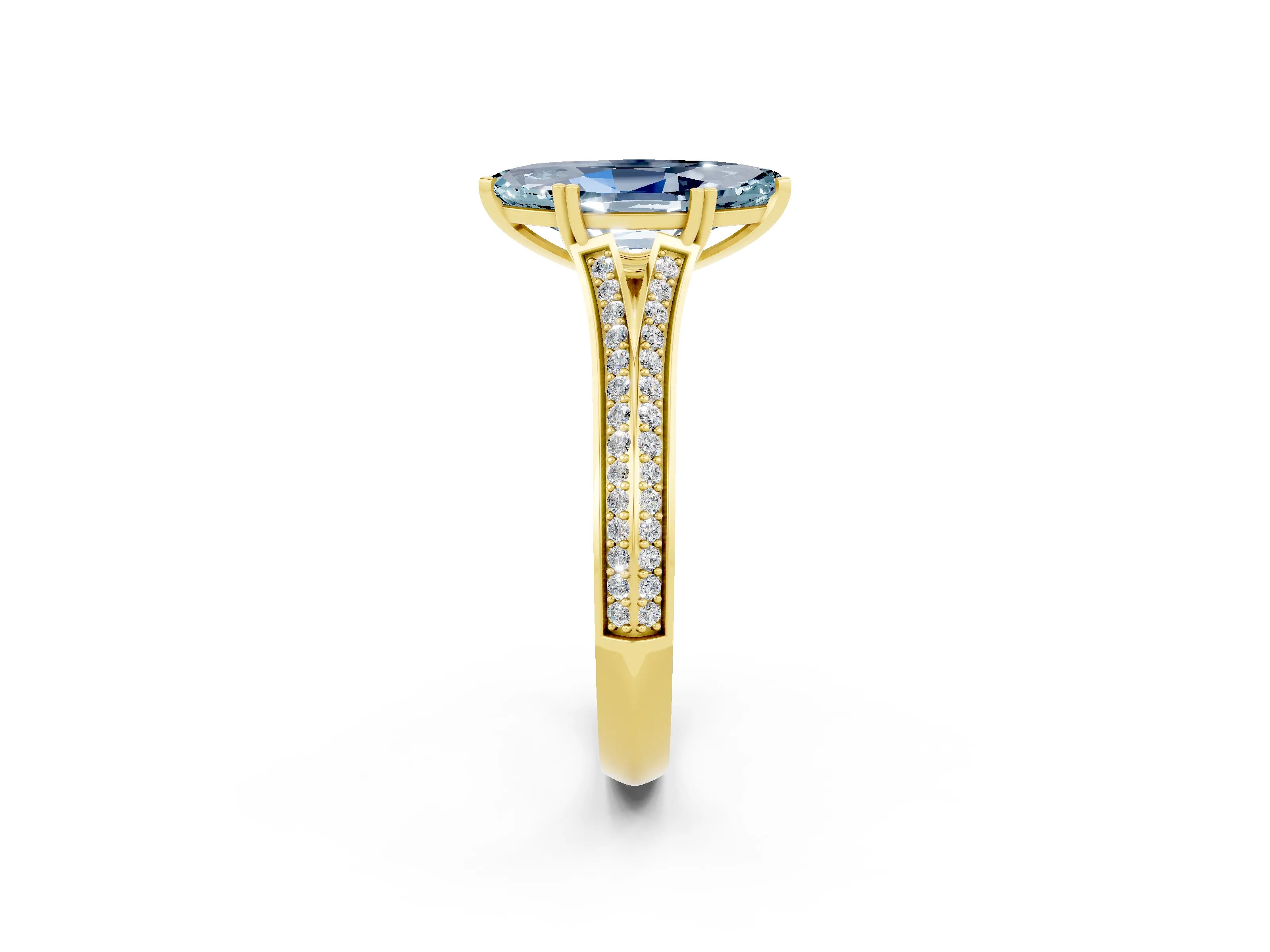 Yellow gold Marquise Cut Aquamarine Split Shank Engagement Ring with Pavé Band_2