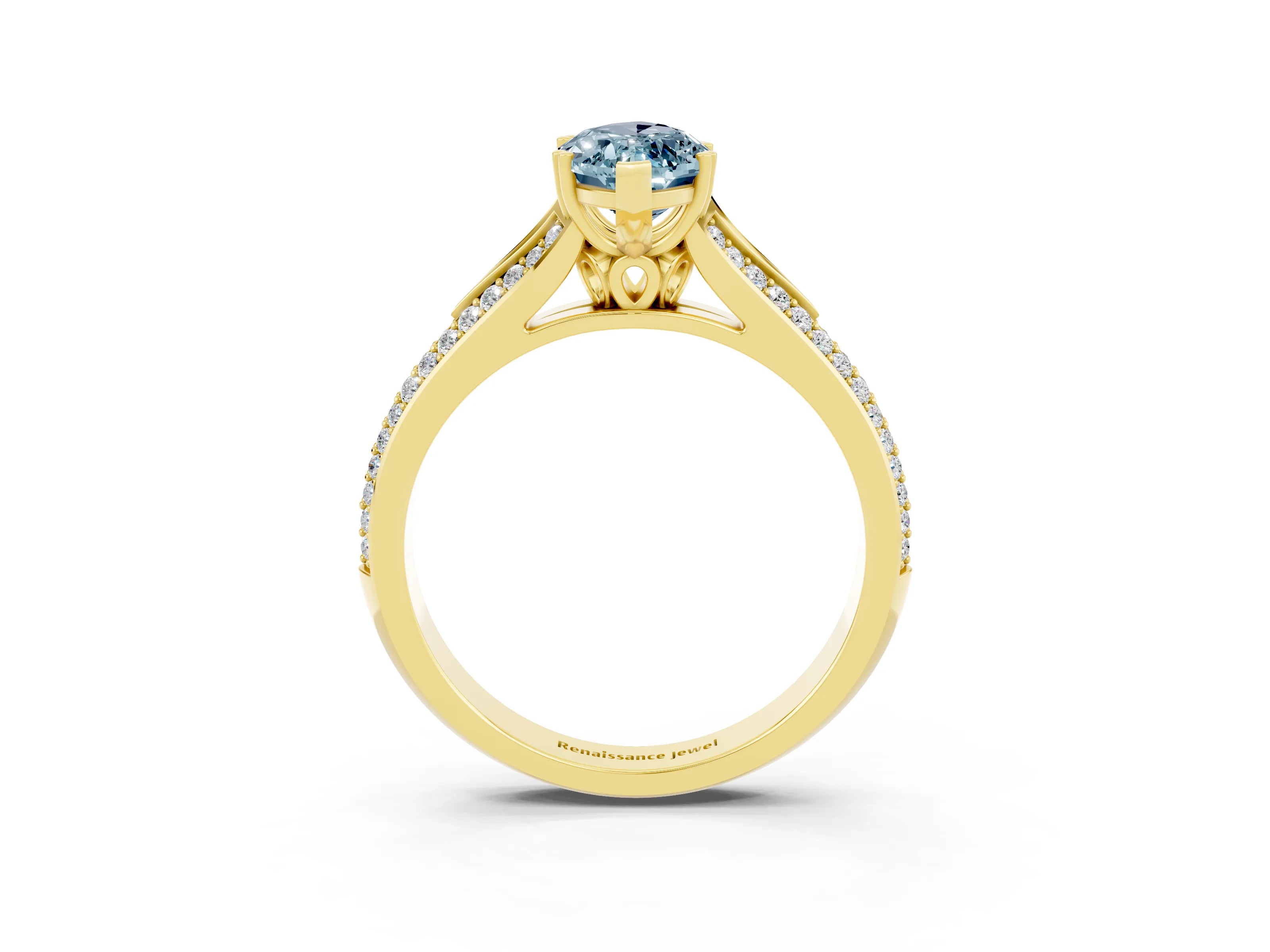 Yellow gold Marquise Cut Aquamarine Split Shank Engagement Ring with Pavé Band_3