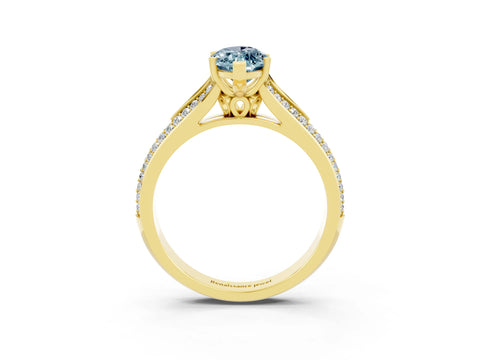 Yellow gold Marquise Cut Aquamarine Split Shank Engagement Ring with Pavé Band_3