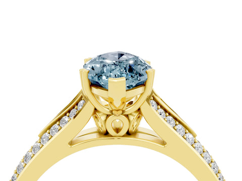Yellow gold Marquise Cut Aquamarine Split Shank Engagement Ring with Pavé Band_4