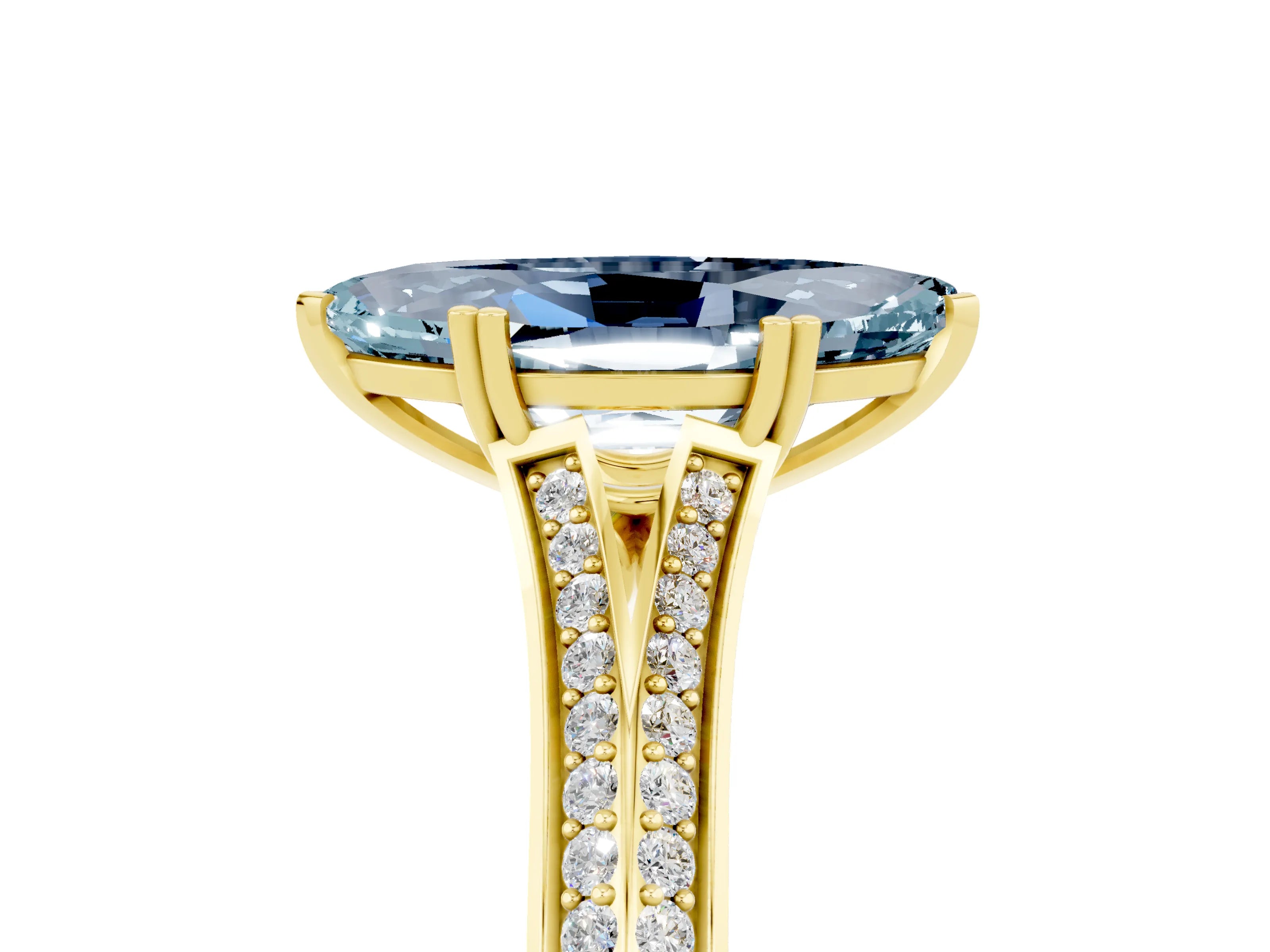 Yellow gold Marquise Cut Aquamarine Split Shank Engagement Ring with Pavé Band_5