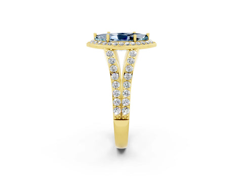 Yellow gold Marquise Cut Aquamarine Split Shank Halo Ring with Four-Prong Setting_14