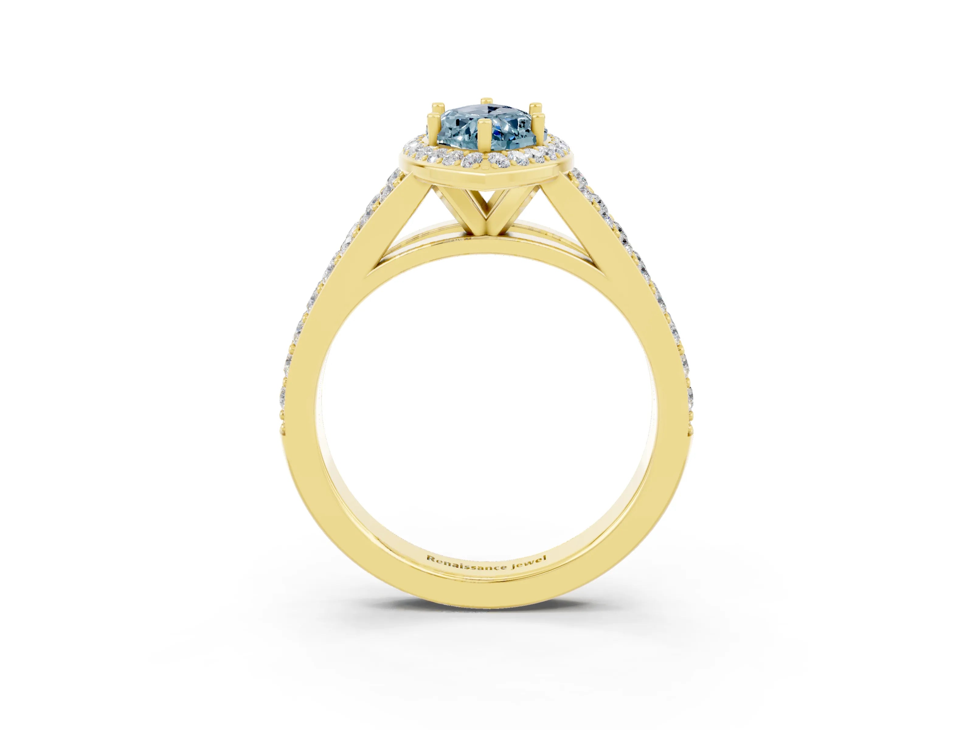 Yellow gold Marquise Cut Aquamarine Split Shank Halo Ring with Four-Prong Setting_15