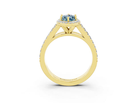 Yellow gold Marquise Cut Aquamarine Split Shank Halo Ring with Four-Prong Setting_15