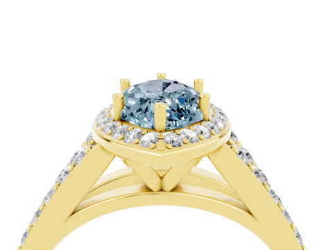 Yellow gold Marquise Cut Aquamarine Split Shank Halo Ring with Four-Prong Setting_16
