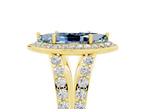 Yellow gold Marquise Cut Aquamarine Split Shank Halo Ring with Four-Prong Setting_17