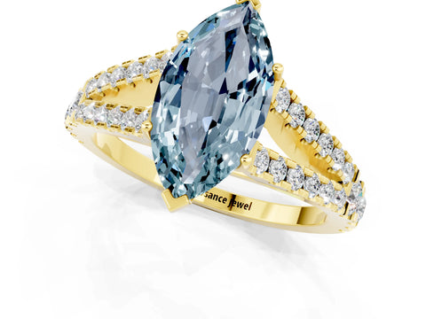 Yellow gold Marquise Cut Aquamarine Split Shank Pavé Engagement Ring with Four-Prong Setting_13