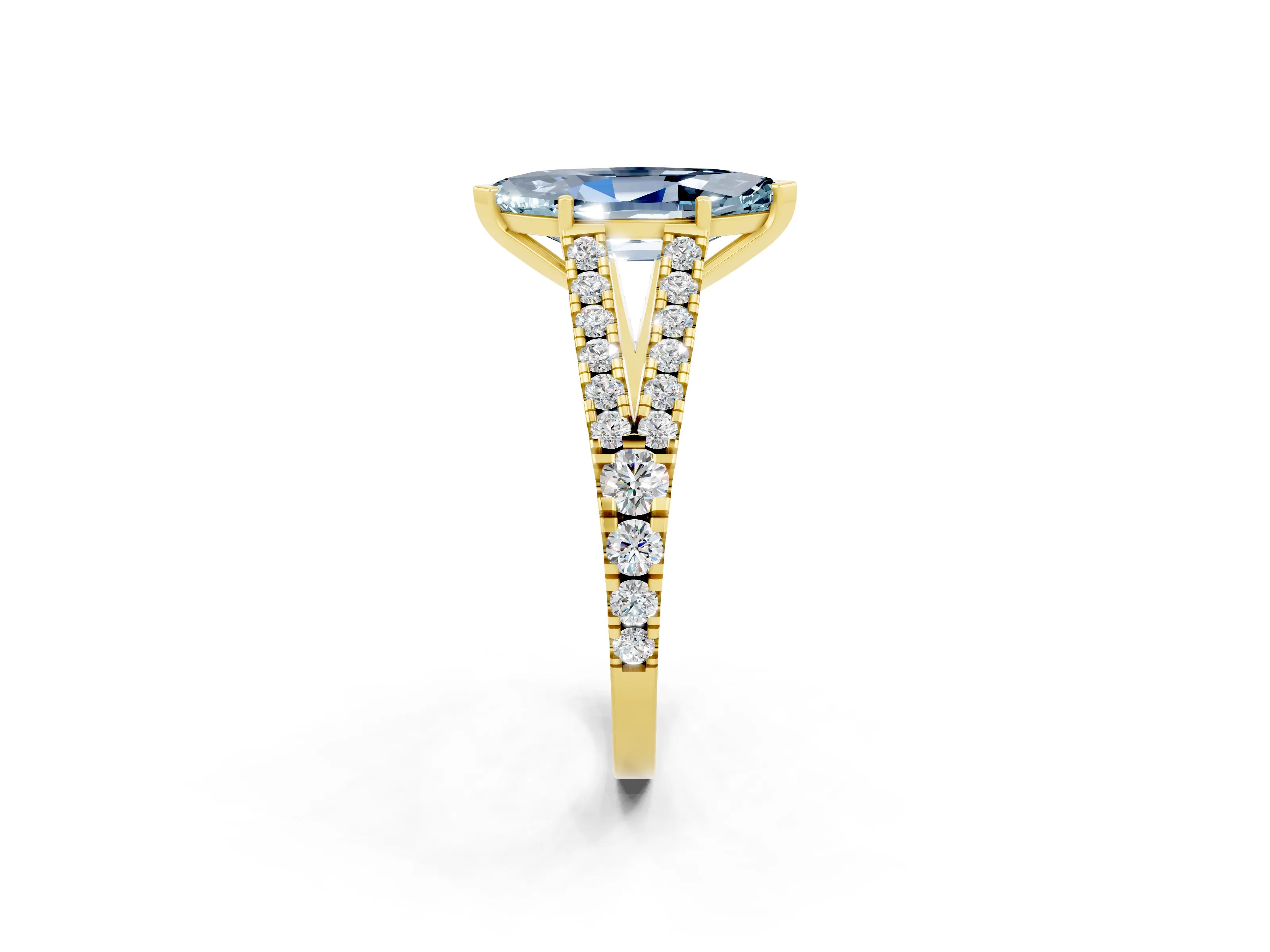 Yellow gold Marquise Cut Aquamarine Split Shank Pavé Engagement Ring with Four-Prong Setting_14