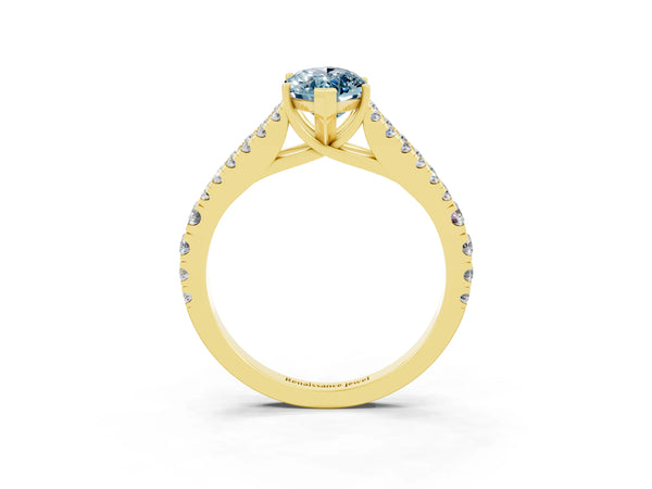 Yellow gold Marquise Cut Aquamarine Split Shank Pavé Engagement Ring with Four-Prong Setting