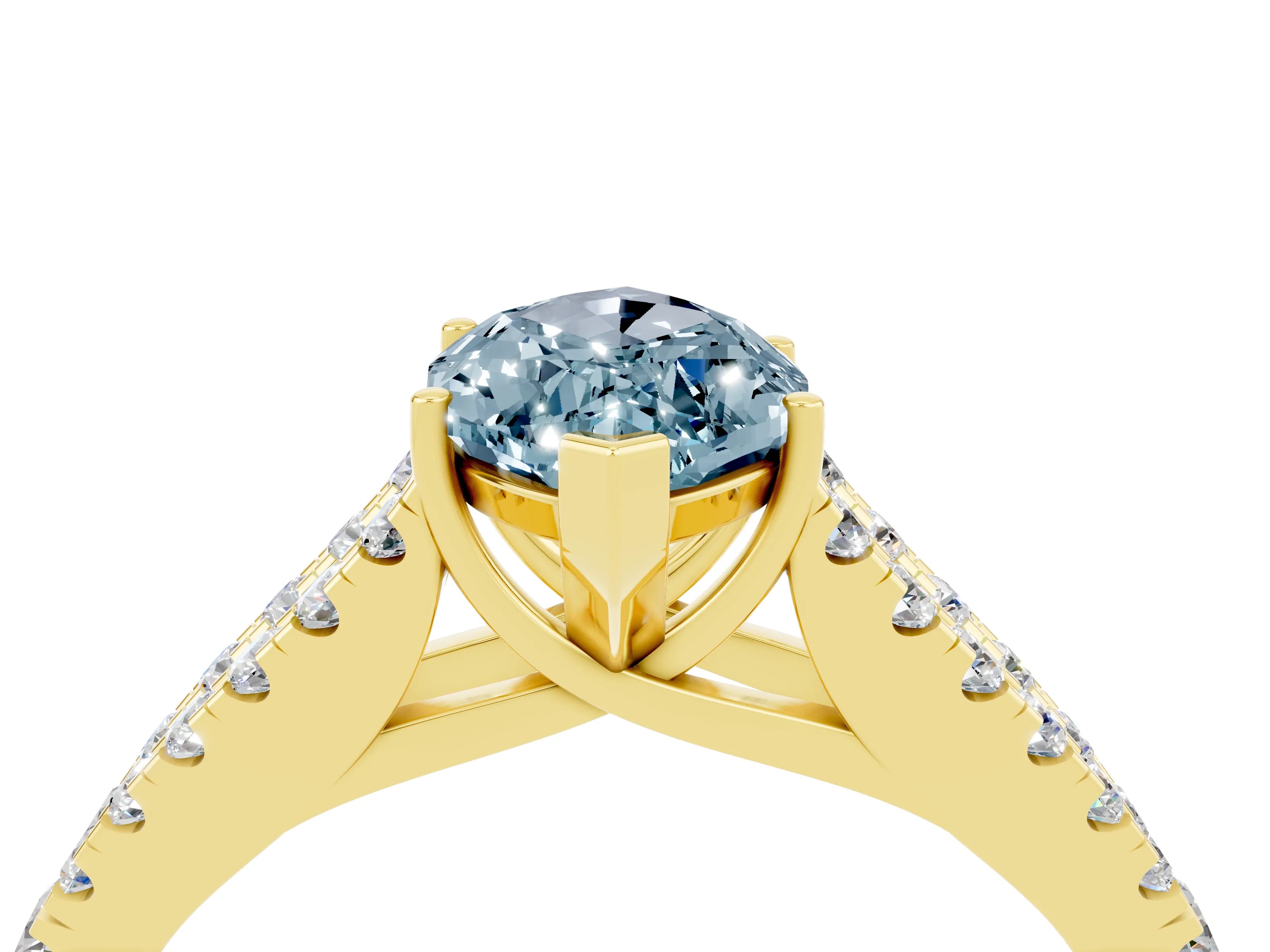 Yellow gold Marquise Cut Aquamarine Split Shank Pavé Engagement Ring with Four-Prong Setting_16