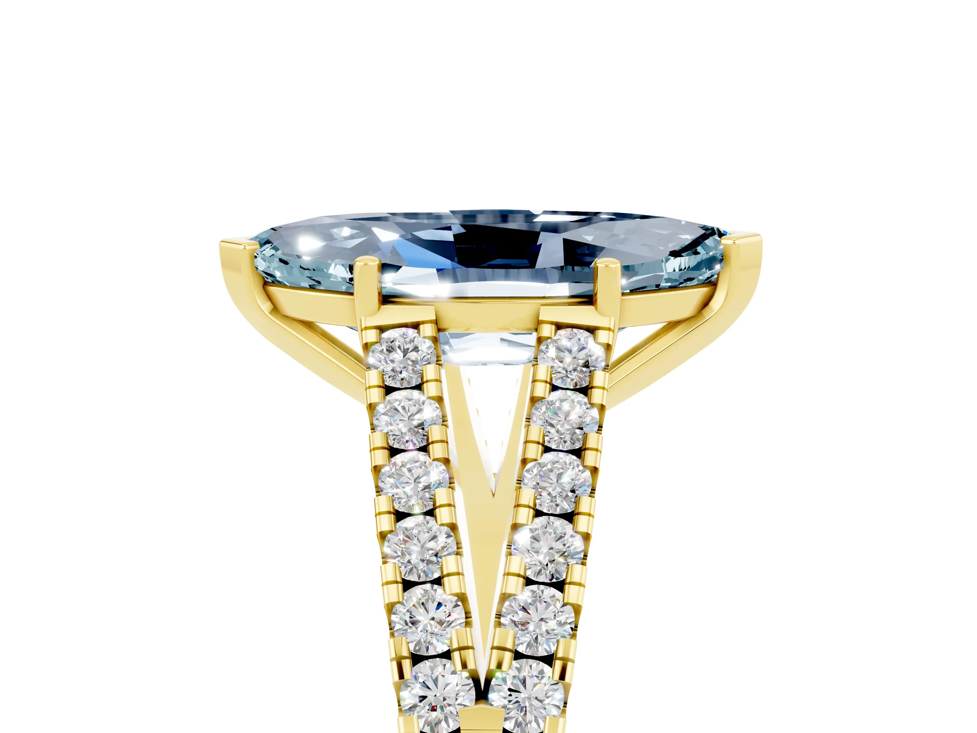 Yellow gold Marquise Cut Aquamarine Split Shank Pavé Engagement Ring with Four-Prong Setting_17