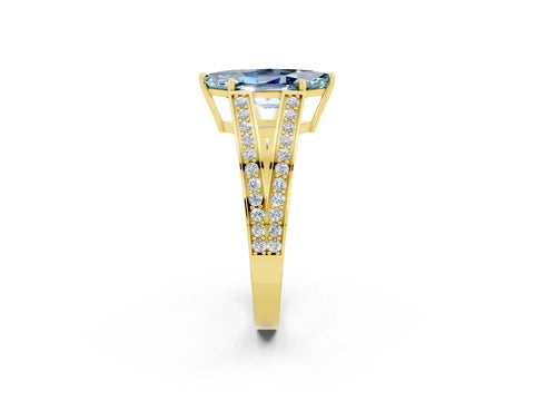 Yellow gold Marquise Cut Aquamarine Split Shank Ring with Pavé Band and Four-Prong Setting_2
