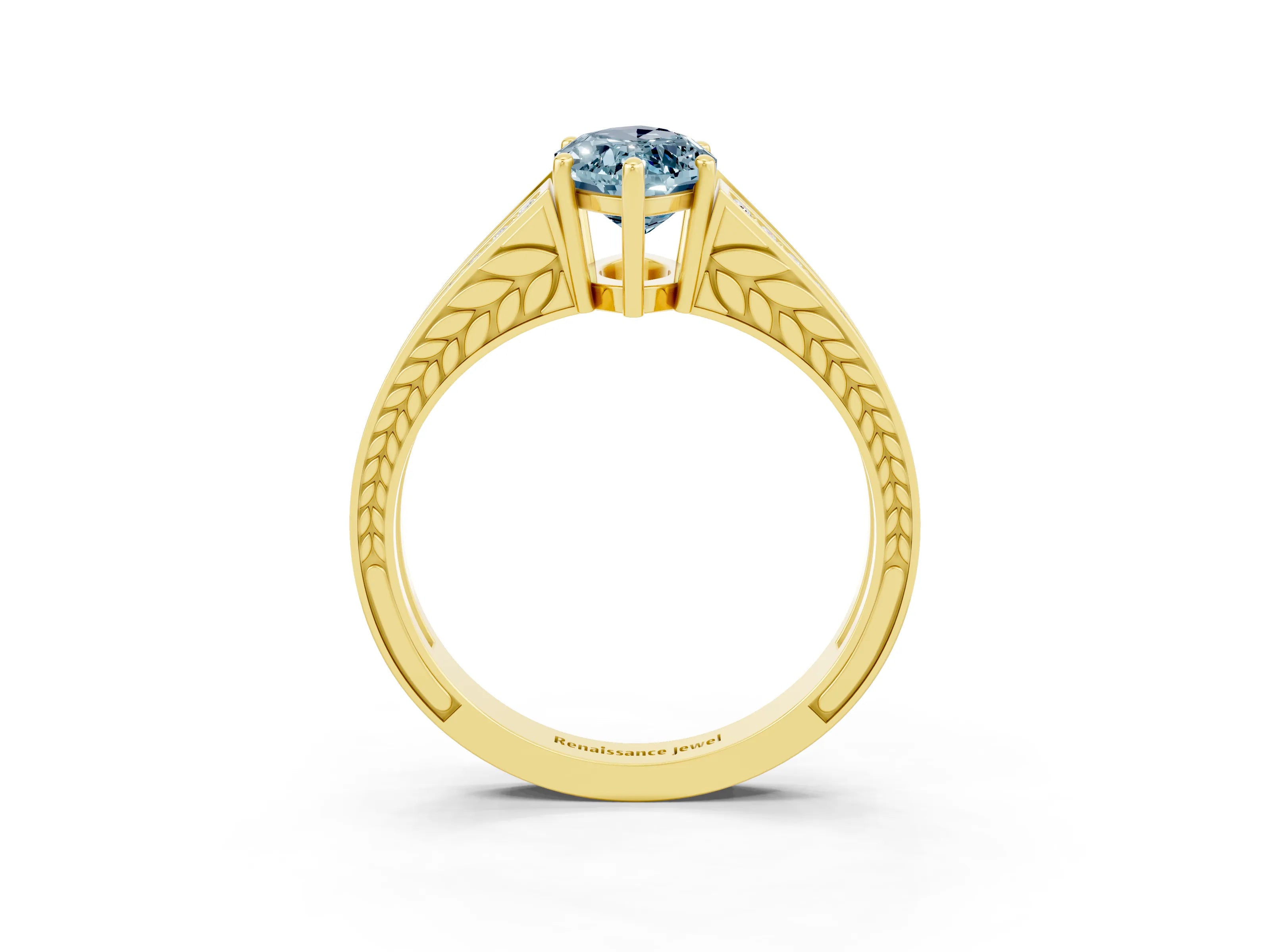 Yellow gold Marquise Cut Aquamarine Split Shank Ring with Pavé Band and Four-Prong Setting_3