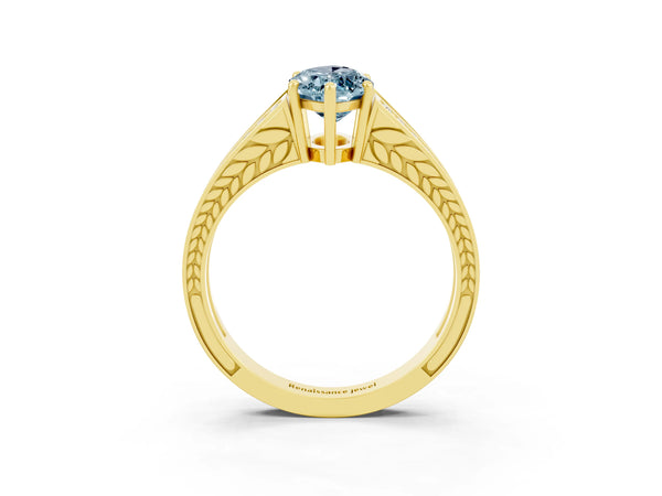 Yellow gold Marquise Cut Aquamarine Split Shank Ring with Pavé Band and Four-Prong Setting