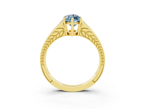 Yellow gold Marquise Cut Aquamarine Split Shank Ring with Pavé Band and Four-Prong Setting_3