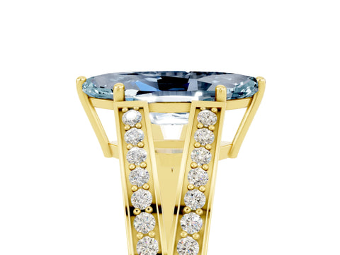 Yellow gold Marquise Cut Aquamarine Split Shank Ring with Pavé Band and Four-Prong Setting_5