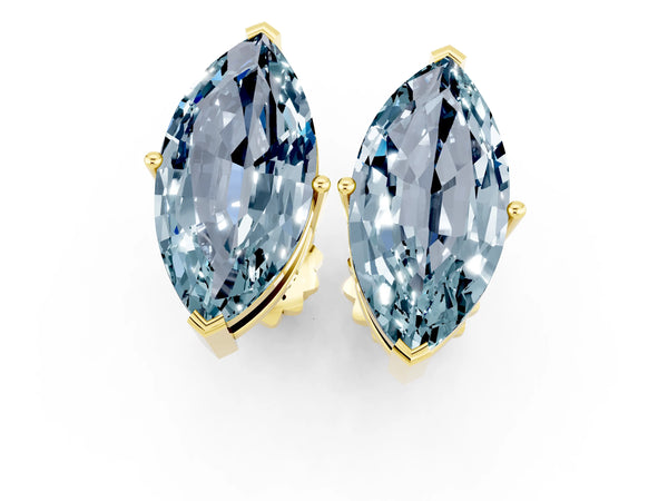 Yellow gold Marquise Cut Aquamarine Stud Earrings