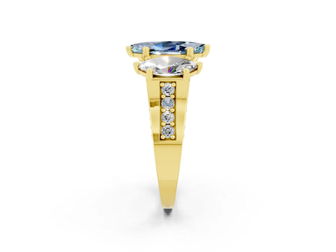Yellow gold Marquise Cut Aquamarine Three-Stone Ring with Channel Set Band and Four-Prong Setting_2