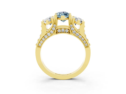 Yellow gold Marquise Cut Aquamarine Three-Stone Ring with Channel Set Band and Four-Prong Setting_3