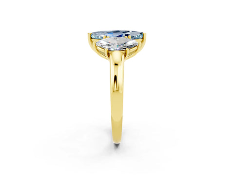 Yellow gold Marquise Cut Aquamarine Three-Stone Ring with Four-Prong Setting and Classic Band_2
