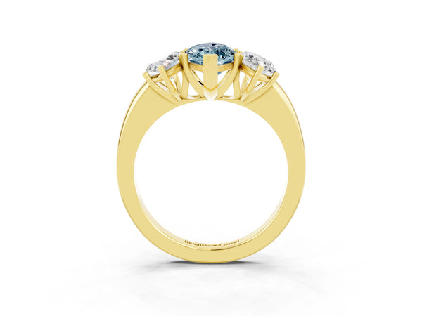 Yellow gold Marquise Cut Aquamarine Three-Stone Ring with Four-Prong Setting and Classic Band