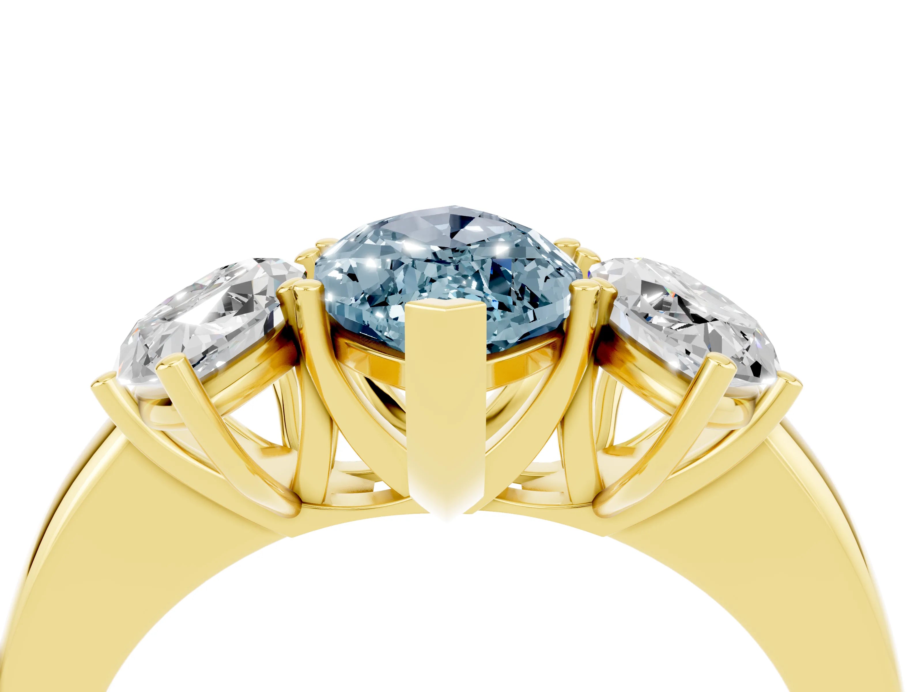 Yellow gold Marquise Cut Aquamarine Three-Stone Ring with Four-Prong Setting and Classic Band_4