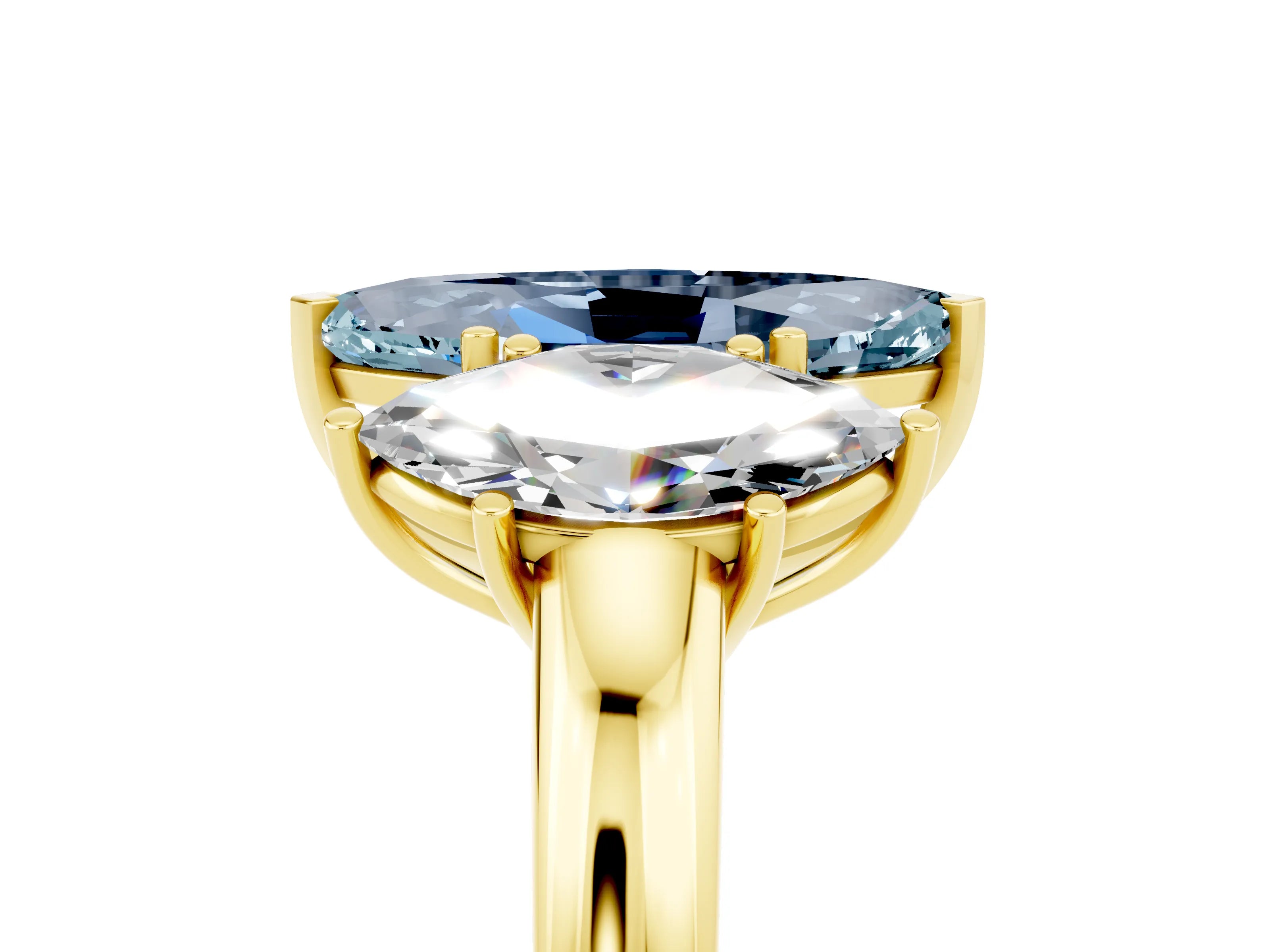 Yellow gold Marquise Cut Aquamarine Three-Stone Ring with Four-Prong Setting and Classic Band_5