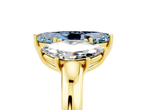 Yellow gold Marquise Cut Aquamarine Three-Stone Ring with Four-Prong Setting and Classic Band_5