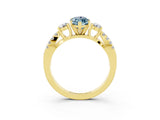 Yellow gold Marquise Cut Aquamarine Three-Stone Ring with Pavé Split Shank and Four-Prong Setting_15