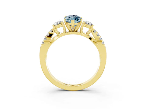 Yellow gold Marquise Cut Aquamarine Three-Stone Ring with Pavé Split Shank and Four-Prong Setting_15