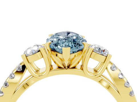 Yellow gold Marquise Cut Aquamarine Three-Stone Ring with Pavé Split Shank and Four-Prong Setting_16