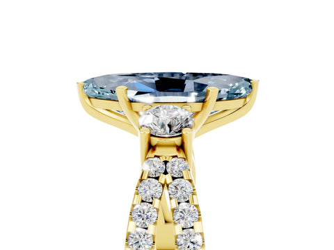 Yellow gold Marquise Cut Aquamarine Three-Stone Ring with Pavé Split Shank and Four-Prong Setting_17