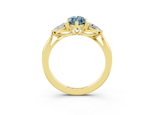 Yellow gold Marquise Cut Aquamarine Three-Stone Ring with Pear  Side Stones and Prong Setting
