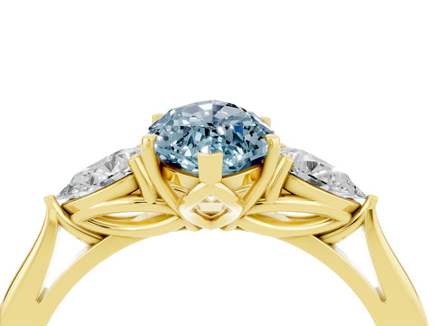 Yellow gold Marquise Cut Aquamarine Three-Stone Ring with Pear Side Stones and Four-Prong Setting_16