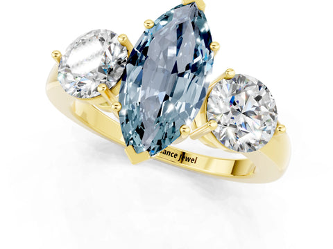 Yellow gold Marquise Cut Aquamarine Three-Stone Ring with Prong Setting and Classic Band_1
