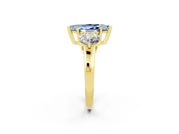 Yellow gold Marquise Cut Aquamarine Three-Stone Ring with Prong Setting and Classic Band